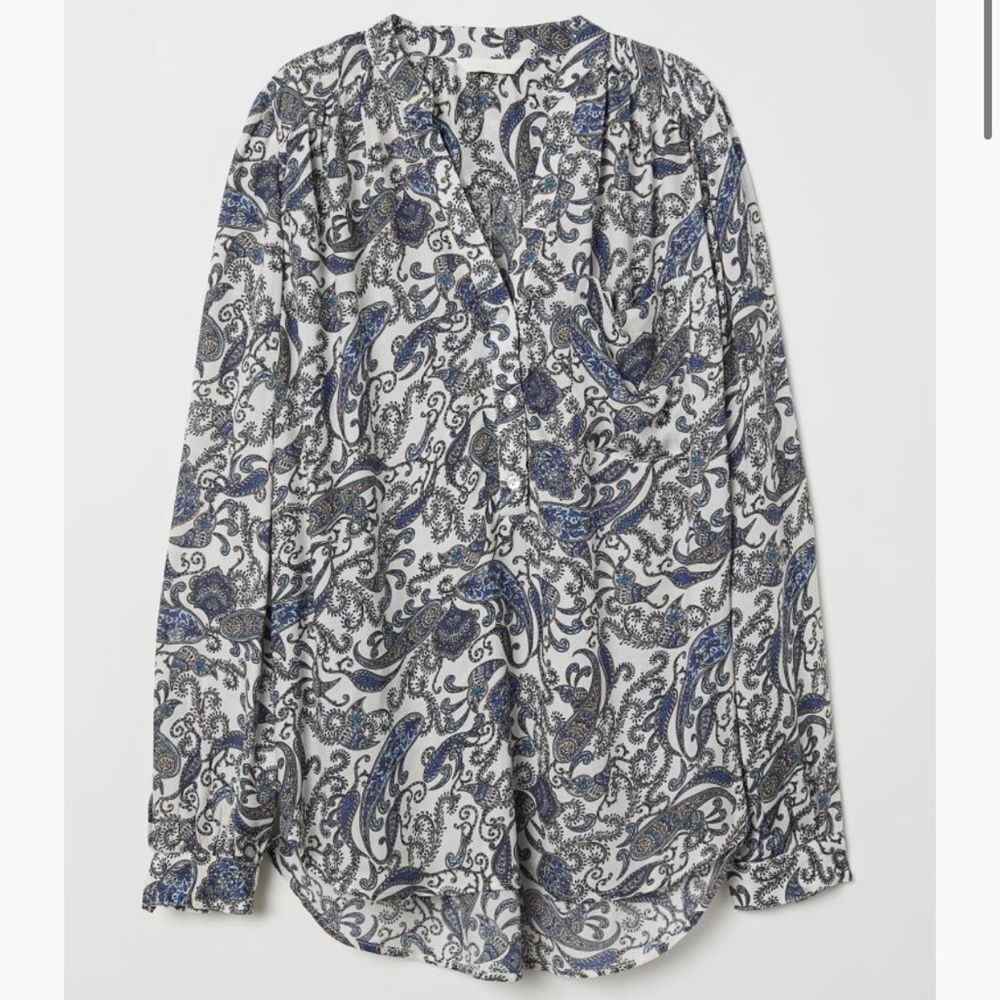 H&M Women's Size 14 Long Sleeve High-Low Hem V neck Tunic Paisley Lightweight